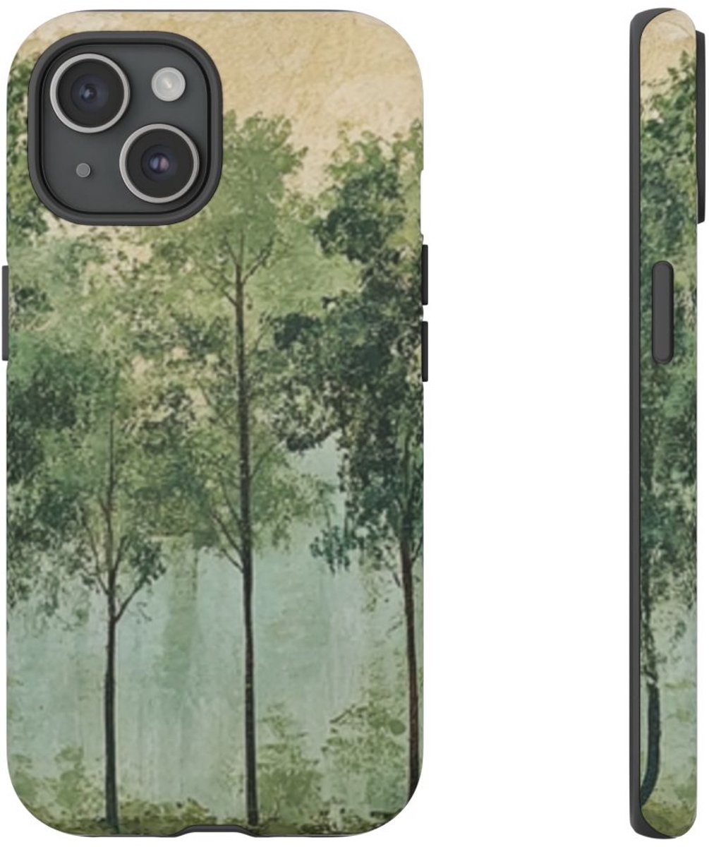 Groene Boomlijn Muurkunst – Telefoonhoesje Geschikt voor iPhone 15