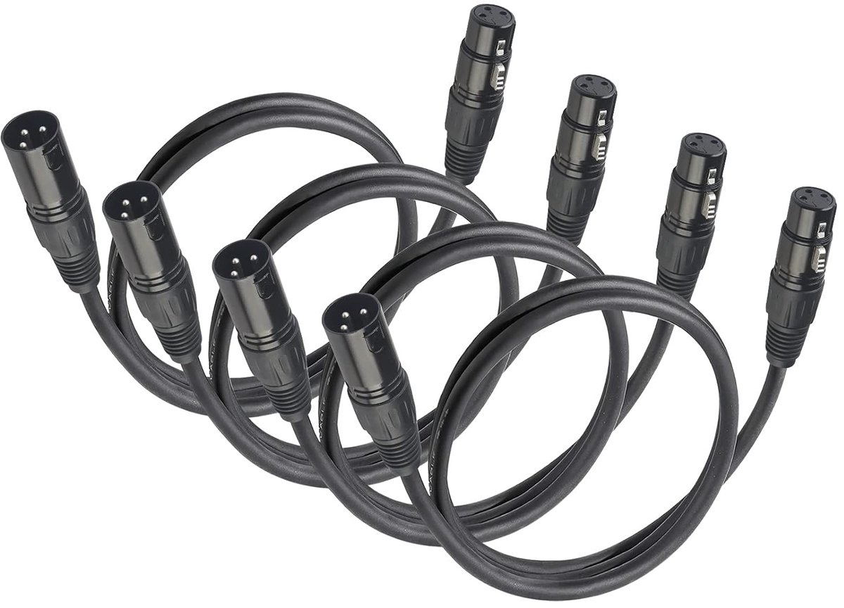 4-Pack 3-Pins DMX-Kabels, Mannelijk Vrouwelijk XLR-Patchkabels - DMX-Kabel 1,2 m 4 ft XLR Mannelijk Naar XLR Vrouwelijk Licht DMX-Kabel met 3-Pins Connector
