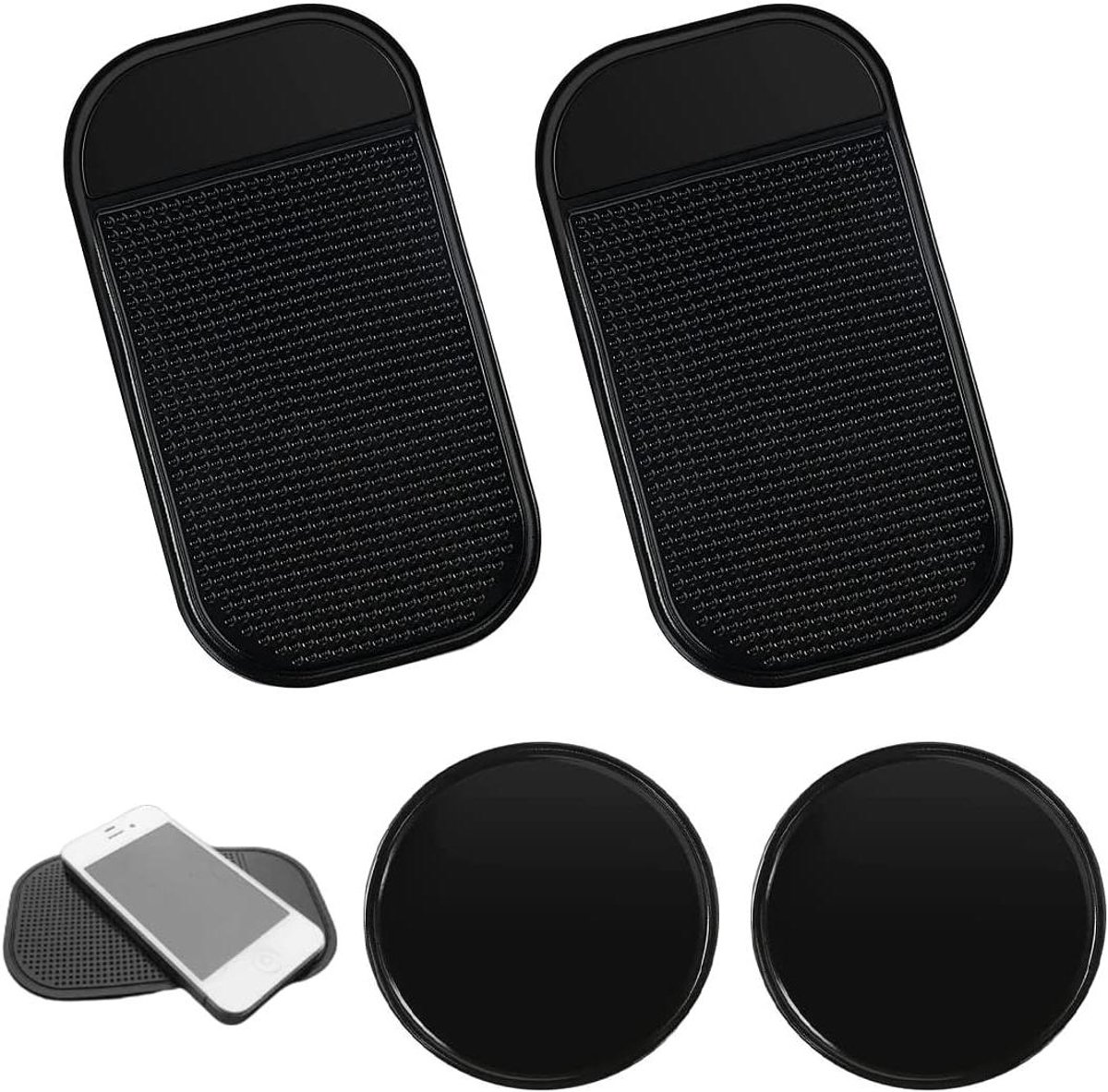 Allecto Plus - Antislip autodashboardmat (4 stuks) voor auto-interieurdecoratie - Siliconen kleefmat met sterke hechting - Geschikt voor bril en mobiele telefoon - Rond en rechthoekig design