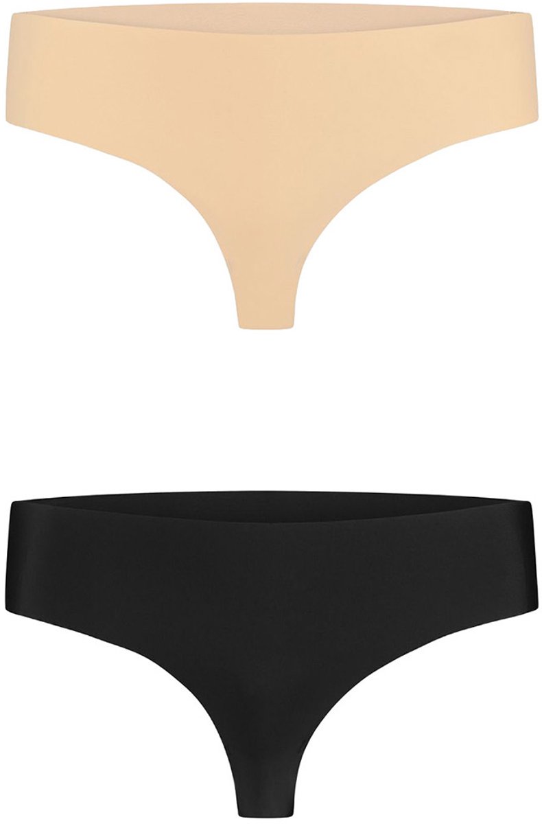 Bye Bra Invisible String, Hoge Taille, Naadloze String, Geen Naden, Geen Sliprand, Gladde Randen, 2-Pack, S-XXL, Zwart Beige, XXL