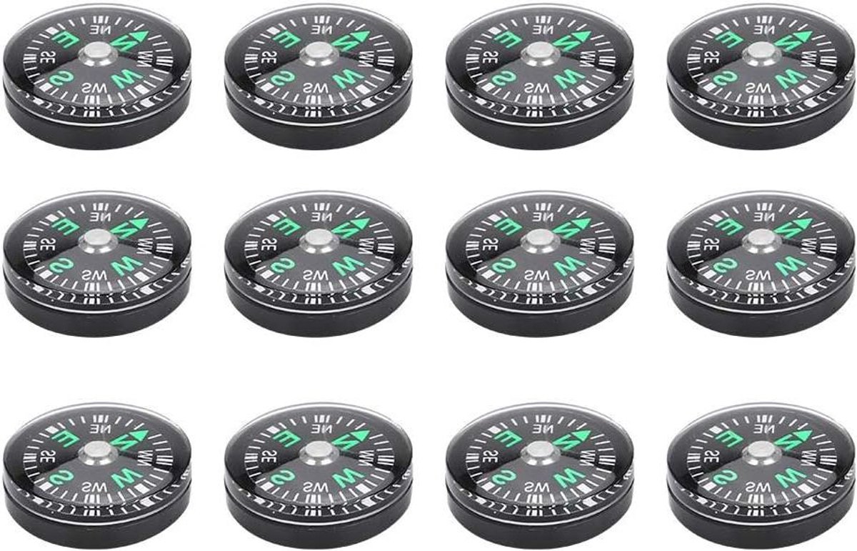 Allecto Plus - Zakkompas 20 mm 12 Stuks met Olie Gevuld - Navigatie Kompas Overlevingsknop - Wandelen Kamperen Hiking Accessoires - Duurzaam en Betrouwbaar