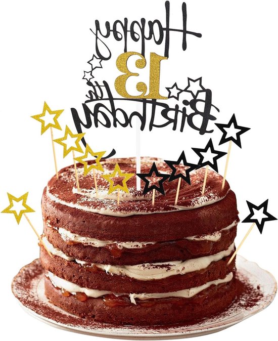 Sumerk Gouden Glitter Happy 13e Birthday Cake Topper 13e Taart Topper voor Verjaardag Verjaardag Feestdecoraties - Pack van 1