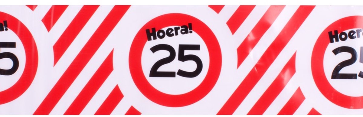 Afzetlint | rood en wit | lengte 10 meter | verjaardag 25 jaar