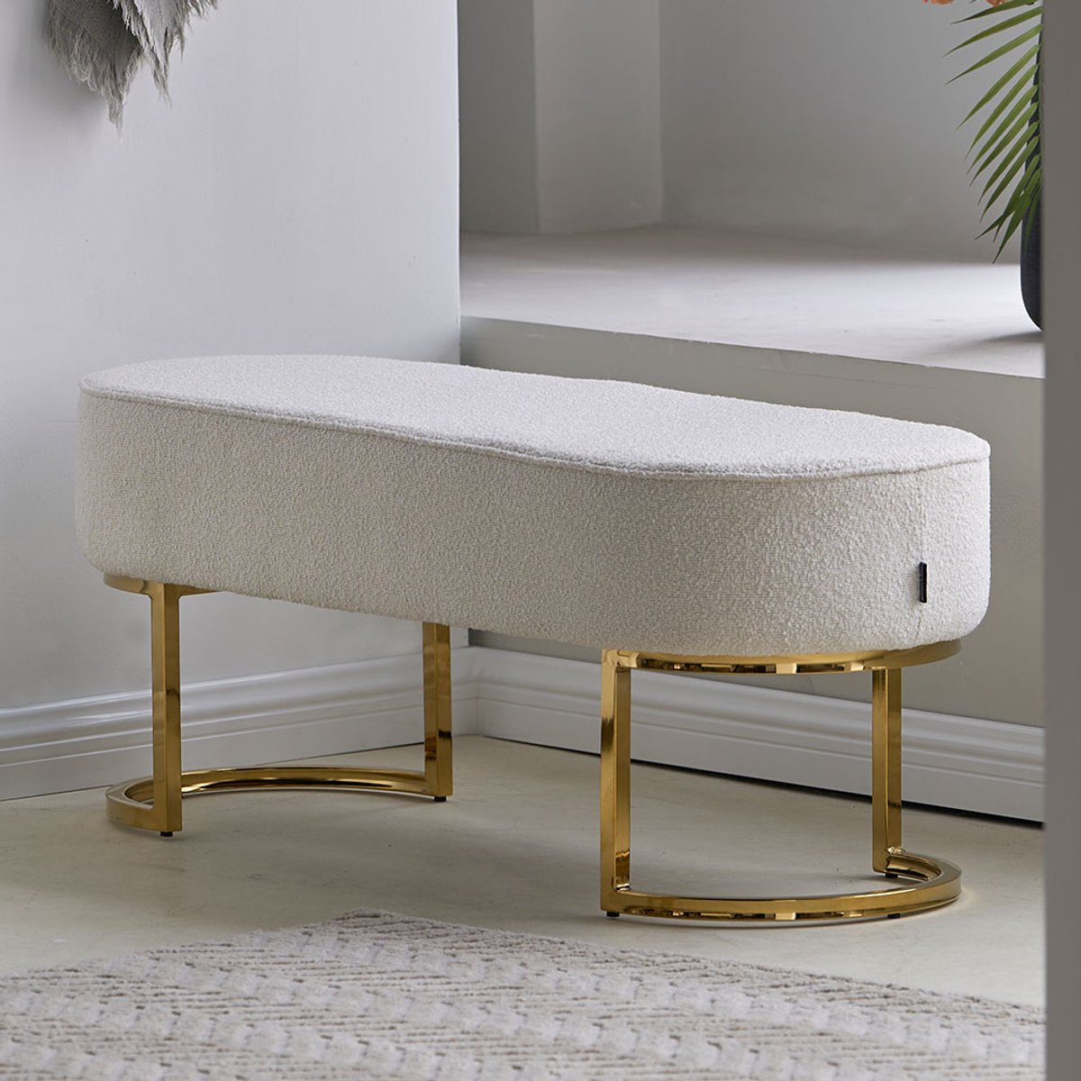 Banc Chenille Amadora Beige 105x41x43.5cm - Milton & Oldbrook - Déco Entrée Ou Salon