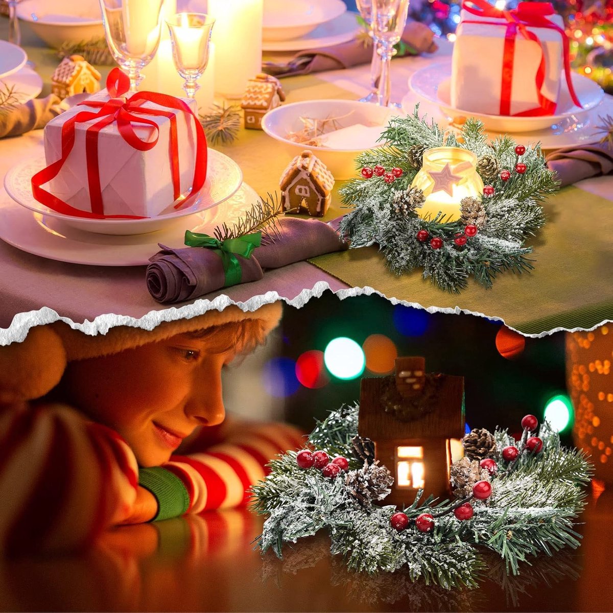 Drie Rode Kerstkaarsen in Een Feestelijke, Traditionele Tafeldecoratie
