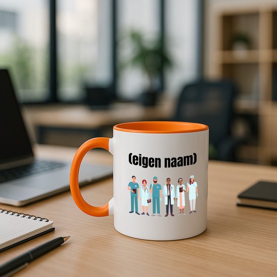 Hacebo® - Tasse à café orange eigen « naam de médecins » - Docteur - Personne exerçant la profession de médecin - Mug - Tasse à café - Hôpital - Infirmière - Anniversaire - Cadeau - Mug à café - Contenance : 350 ml