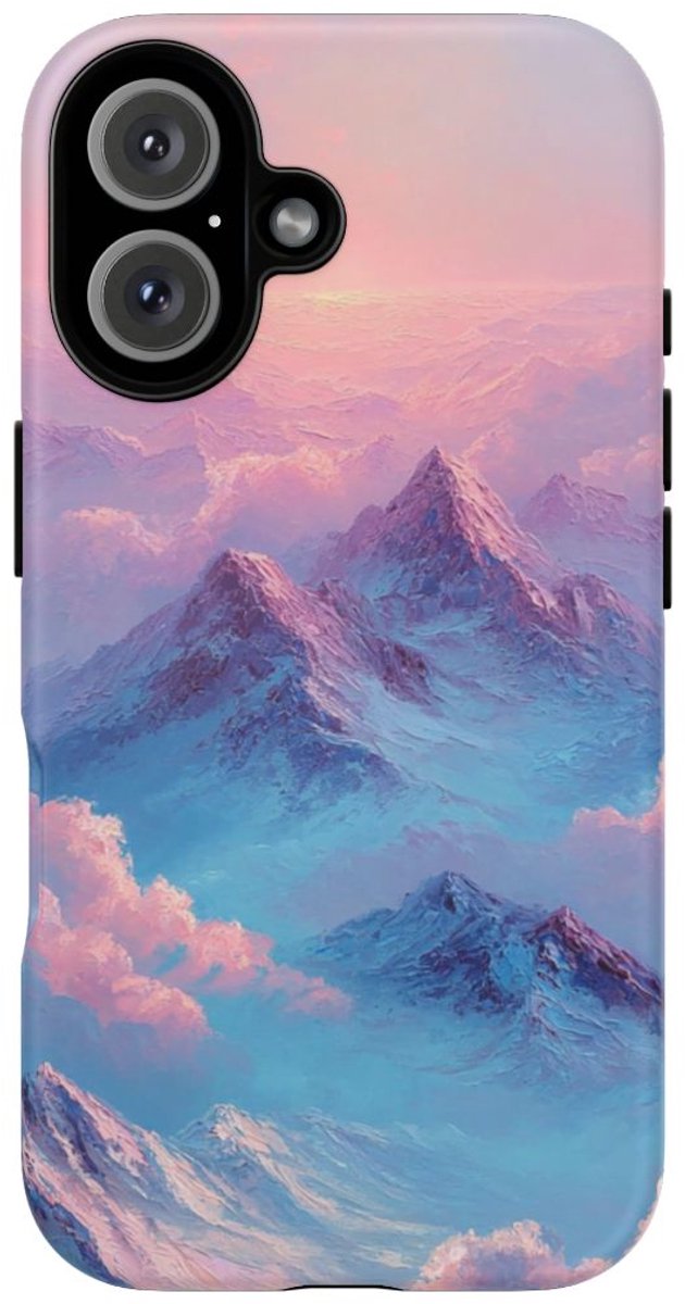 Dromerige Roze en Blauwe Bergen – Telefoonhoesje Geschikt voor iPhone 16