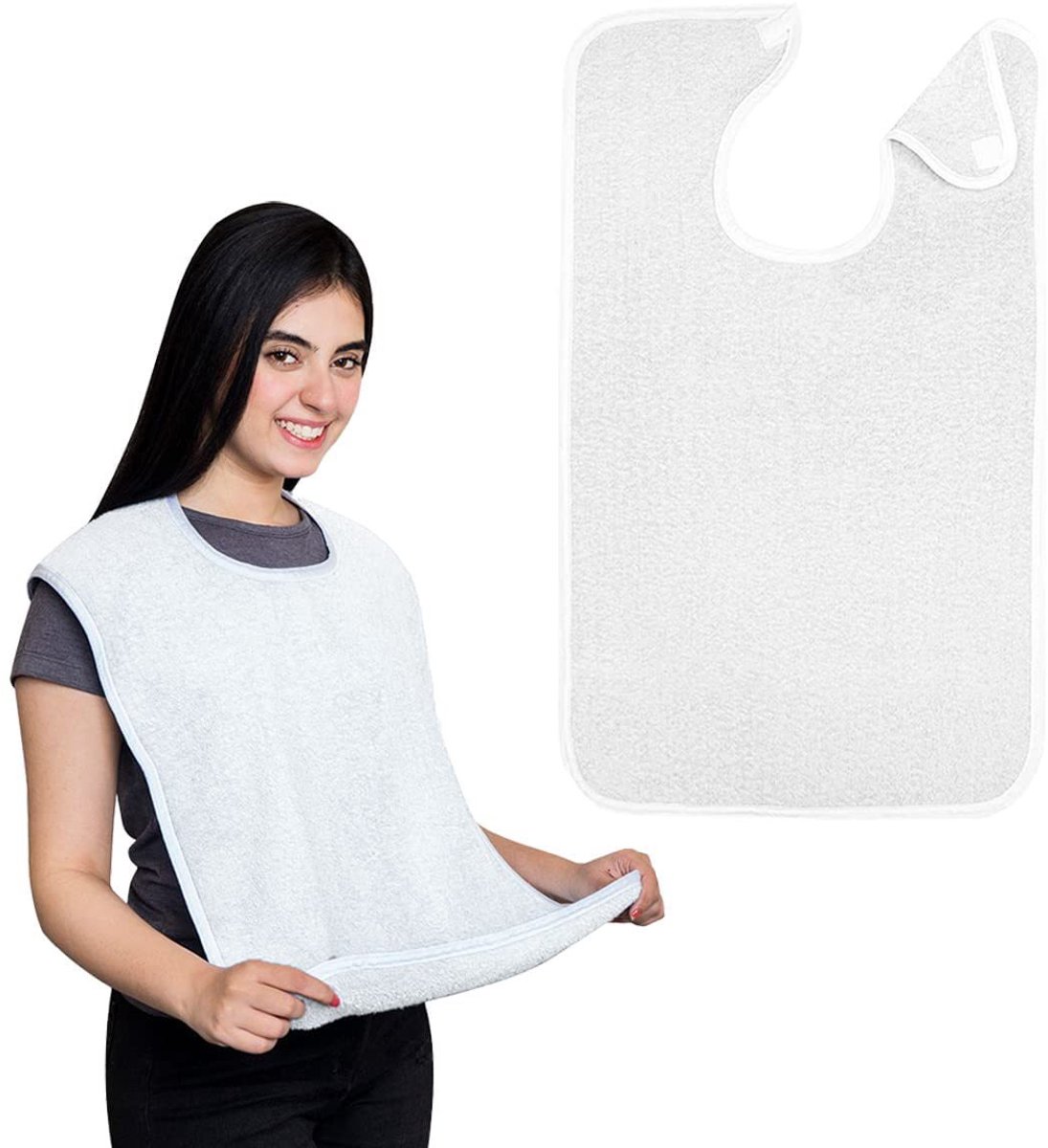 Image of 1-pack - Slabbetje voor volwassenen - Water- en vlekbestendig - Verstelbaar - Ouderen/Gehandicapten - Machinewasbaar - Wit