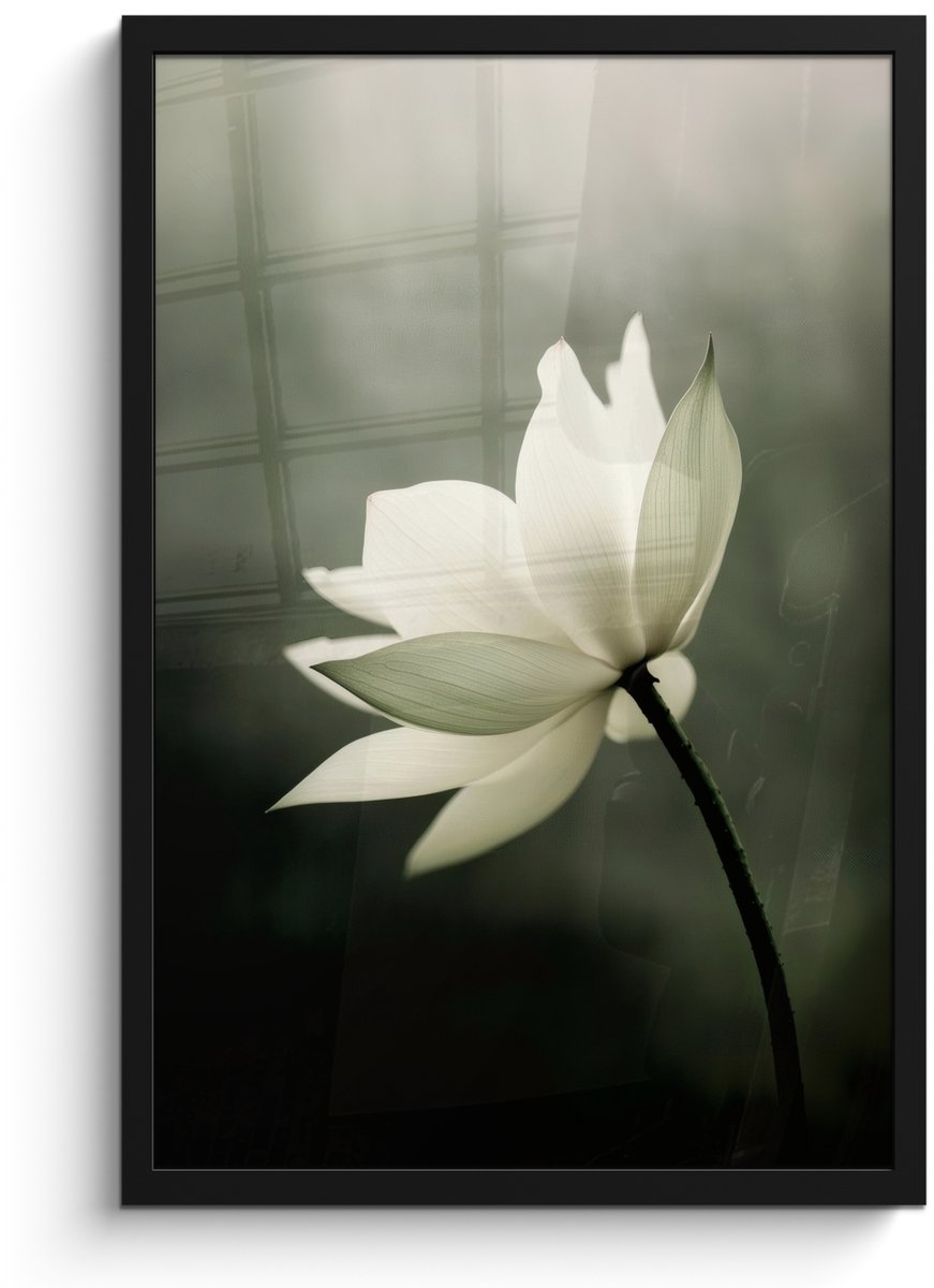 FrameYourWall Poster in lijst - Fotolijst 40x60 cm - Posters - Wit - Lotus - Donker - Bloem - Posterlijst zwart - Decoratie - Wanddecoratie woonkamer - Muurdecoratie slaapkamer Lotus - Bloem