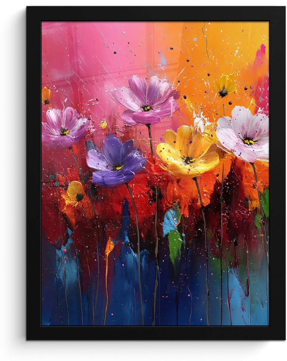 Poster in lijst - Fotolijst 30x40 cm - Posters - Fantasiebloemen - Verf - Speels - Posterl