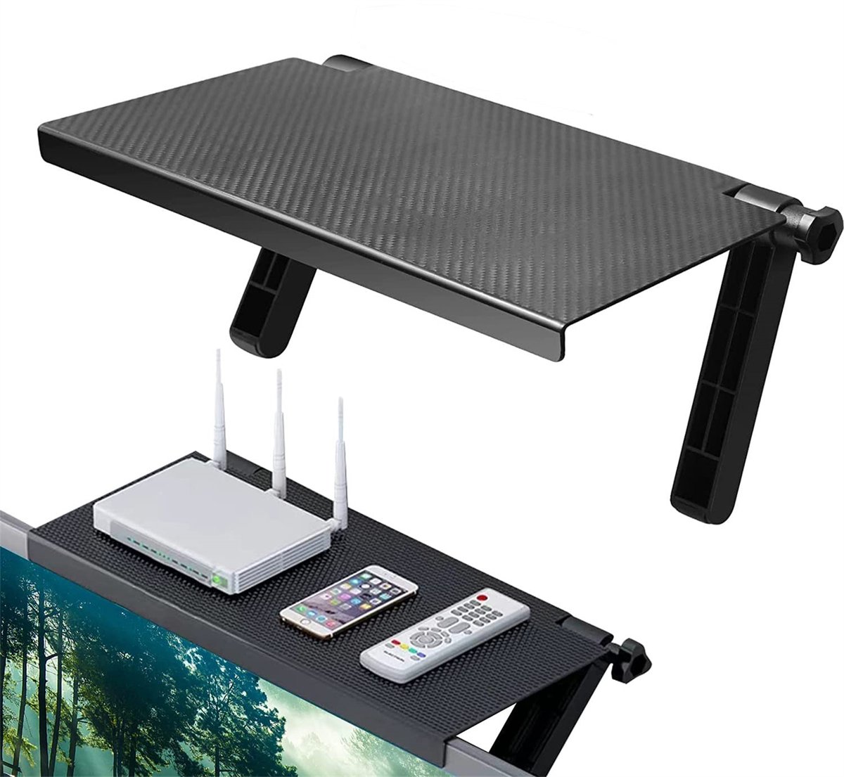 TV Bovenplank Verstelbaar – Opvouwbare Monitor Organizer van ABS – Antislip Schermplank voor TV of Computer – Max. 5kg – Zonder Gereedschap te Monteren