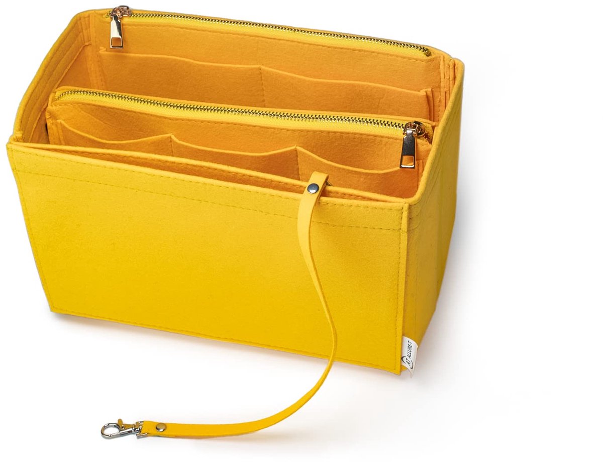 AT Allure-T handtasorganizer met sleutelhanger, robuuste vilten tassenorganizer, 2-in-1 verwijderbare ritsvakken, Bag in Bag organizer-tas, geel L