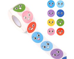 500pcs Kleine Smile Stickers voor Kinderen - 25mm Ronde Smiley Stickers Rol - 8 Stijlen Schattige Kleine Gelukkige Gezicht Incentive Stickers voor Beloningskaart Klaslokaal Leraren