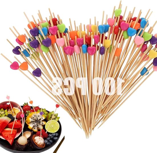 100 stuks cocktailspiesen, vingerfood van hout, cocktailspiesen met parels, versiering, tandenstokers, houten spiesen voor snacks, fingerfood, feestspiesen, fruitspiesen, cocktaildecoratie voor feest