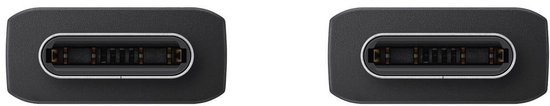 Twee zwarte USB-C poorten met zilverkleurige rand.