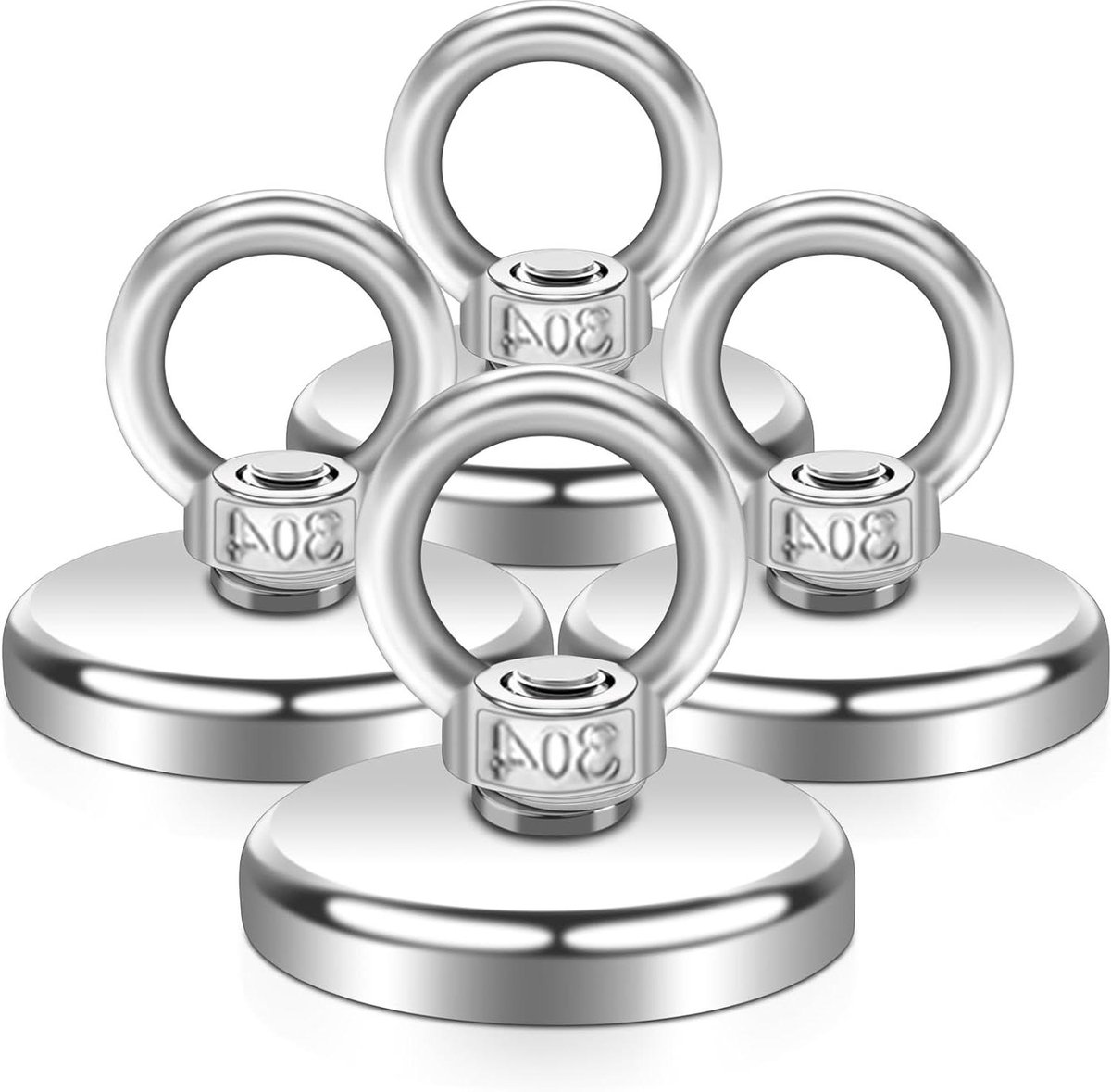Neodymium magneet voor magneetvissen - 70 kg trekkracht - 42 mm diameter - 4 stuks - sterk en duurzaam - vismagneet voor thuis, werkplaats en vijver - magneet met gat - extra krachtig magnetisch gereedschap.