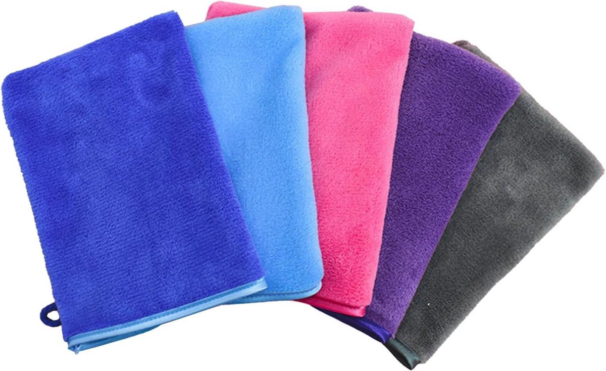 Badhandschoenen van zachte microvezel voor gezichtsreiniging - 5 stuks in koraalfluweel - Absorberend en mild voor make-up verwijderen - Afmeting 20 x 15 cm