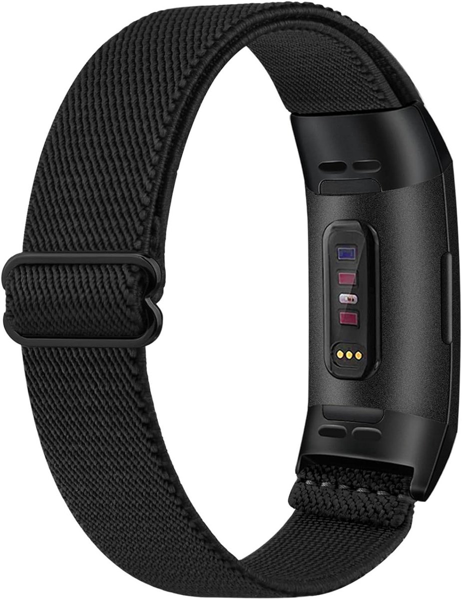 Allecto Plus - Zwart Elastische Nylon Armband voor Fitbit Charge 4/3 - Dames en Heren