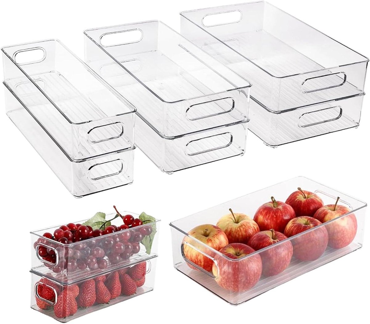 Allecto Plus - Organiser Set voor Koelkast - Stapelbare Koelkastboxen met Handvat - Opbergsysteem - Keukenkasten & Vriezer - 3 Maten.