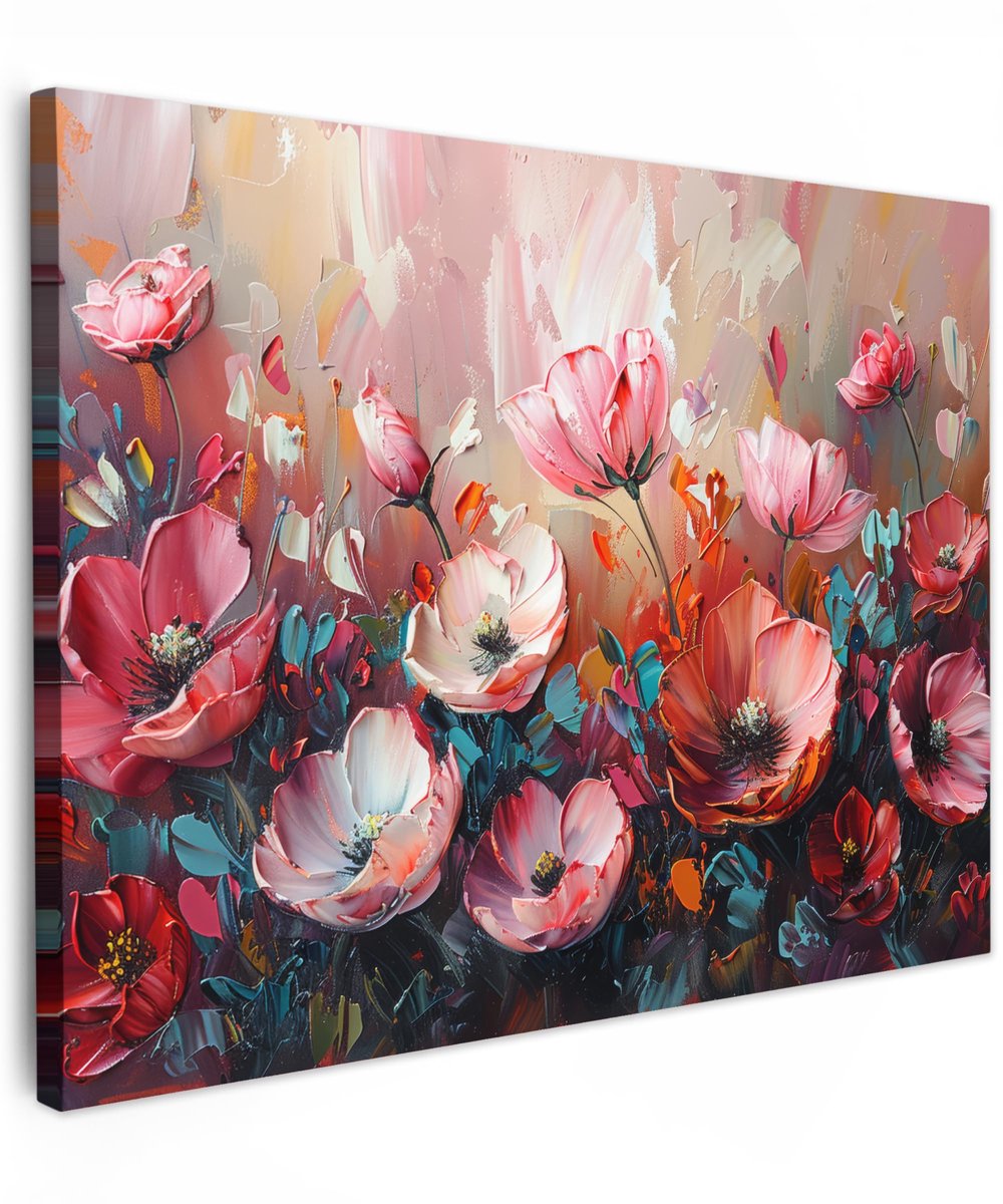 Ibenzoa® Canvas Afbeelding Klaprozen Bloemen 40x30 cm voor Sfeervolle Wanddecoratie in Huis