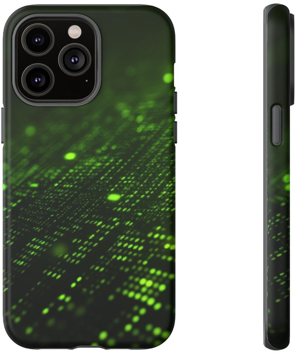 Abstract Digitaal Groen Deeltjesraster – Telefoonhoesje Geschikt voor iPhone 14 Pro Max