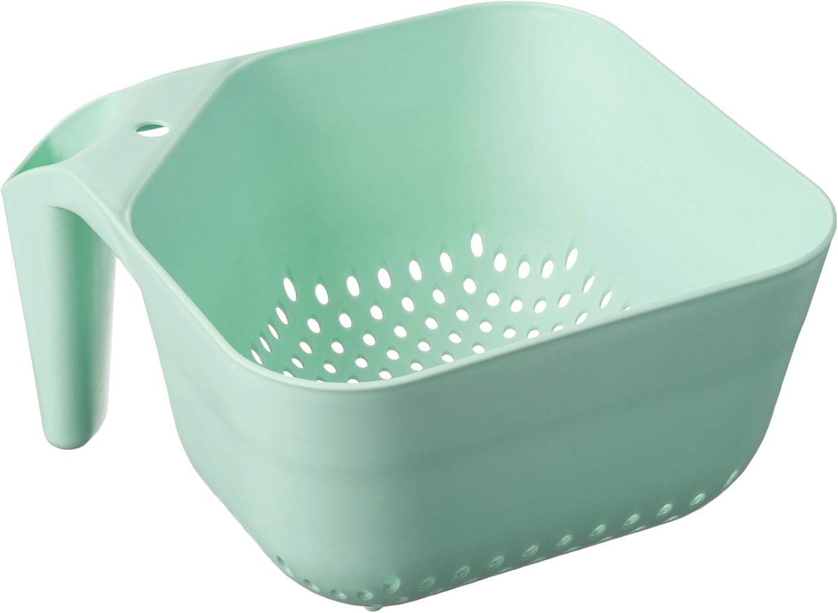 Vergiet, BPA-vrije, voedselveilige plastic zeef met handvat, robuuste hittebestendige pasta- en groentevergieter met stoommandje, vaatwasserbestendig, mintgroen