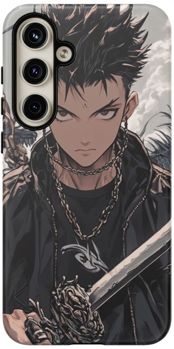 Anime Strijder met Draak en Kettingen – Telefoonhoesje Geschikt voor Galaxy S24 Plus