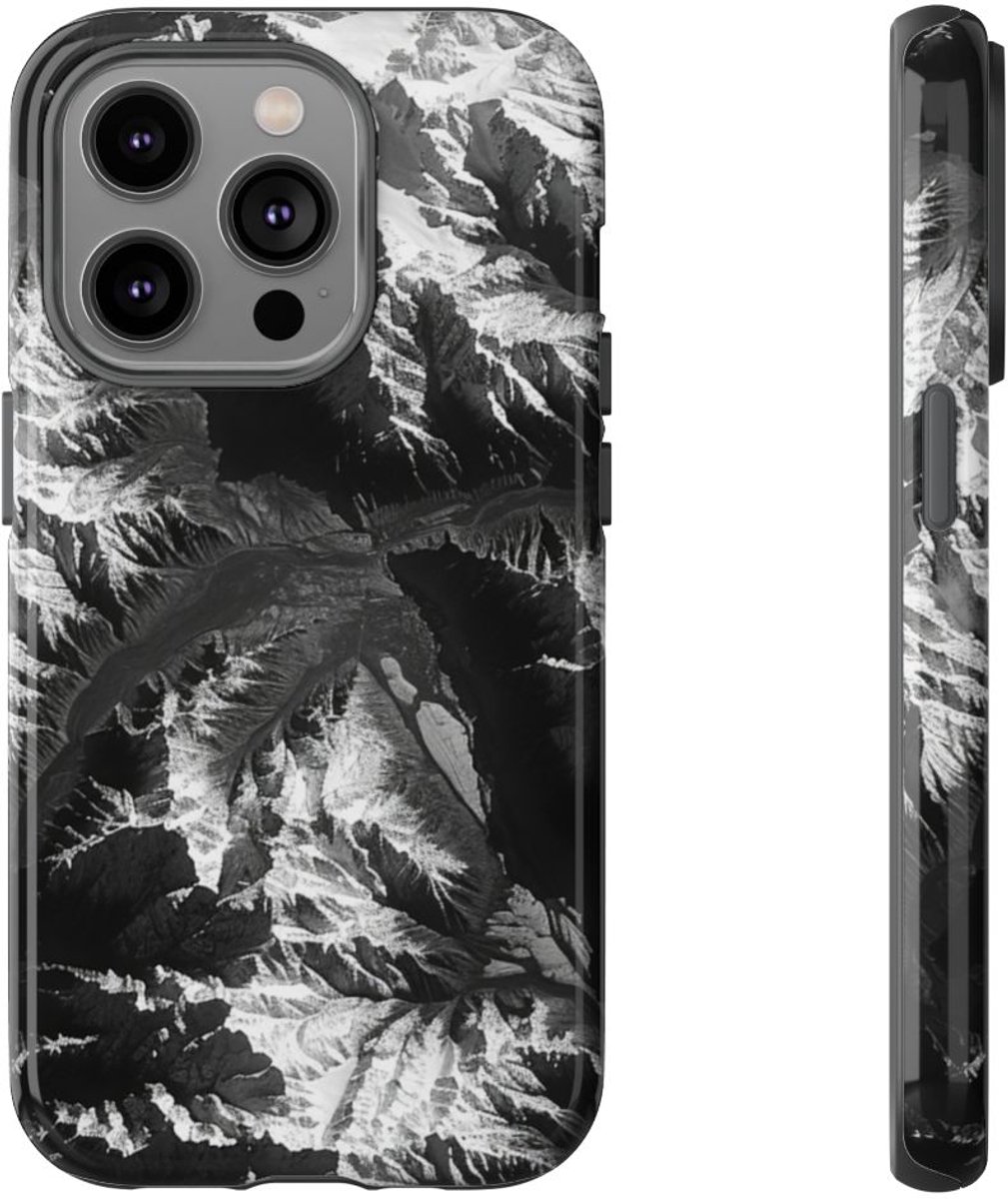 Zwart-Wit Berglandschap – Telefoonhoesje Geschikt voor iPhone 14 Pro