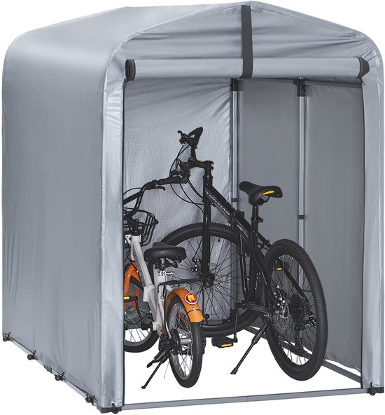 SoBuy Tuinschuur, Multifunctionele tuinhuis voor Fiets en Gereedschap, Fietsschuur met Haken, Waterdichte Garage voor buiten, Zilver, 120x176x163 cm, KLS11-K