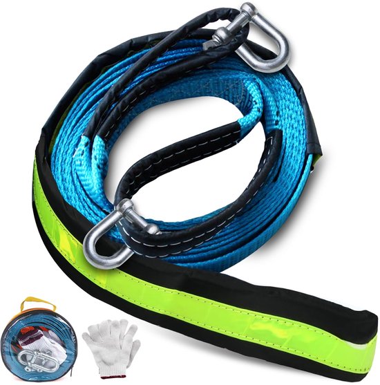 Sleepband - 8 ton trekkracht - Met 2 sterke sluitingen en reflecterende strepen - Voor het slepen en bergen van auto's, vrachtwagens en SUV's - 5 meter x 5 cm