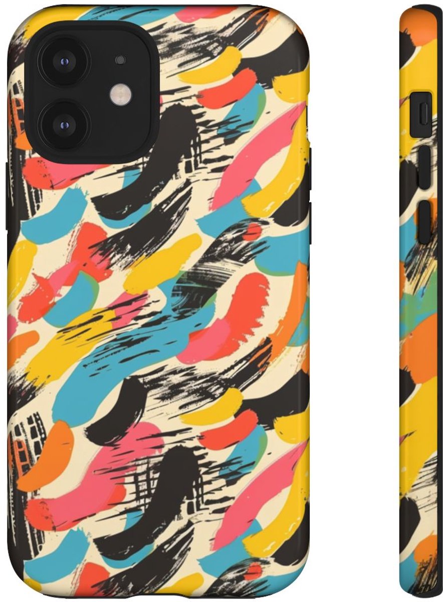Levendig Abstract Penseelstrepenpatroon – Telefoonhoesje Geschikt voor iPhone 12