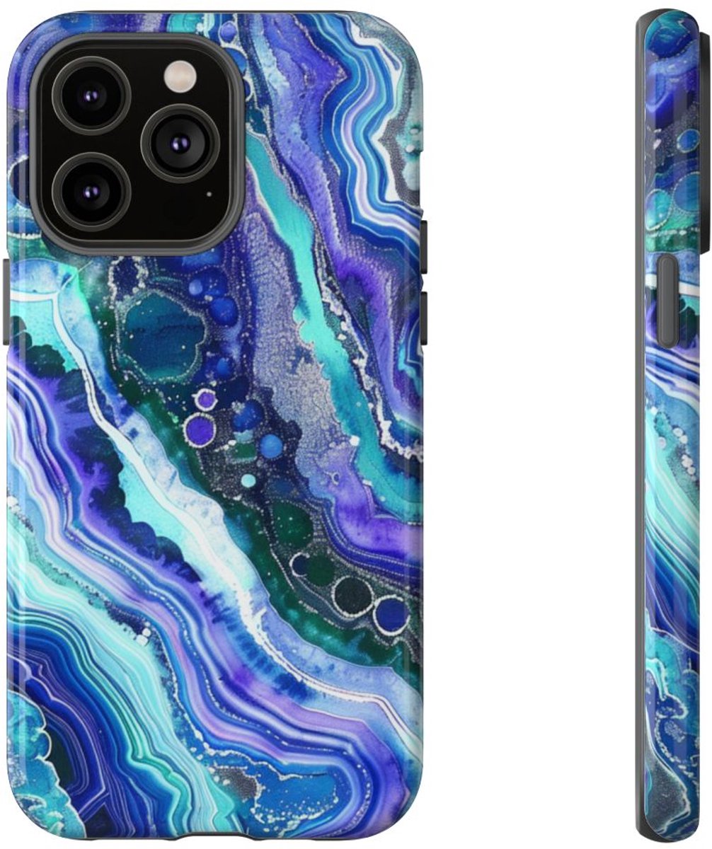 Blauw en Paars Geode-Wervelpatroon – Telefoonhoesje Geschikt voor iPhone 14 Pro Max