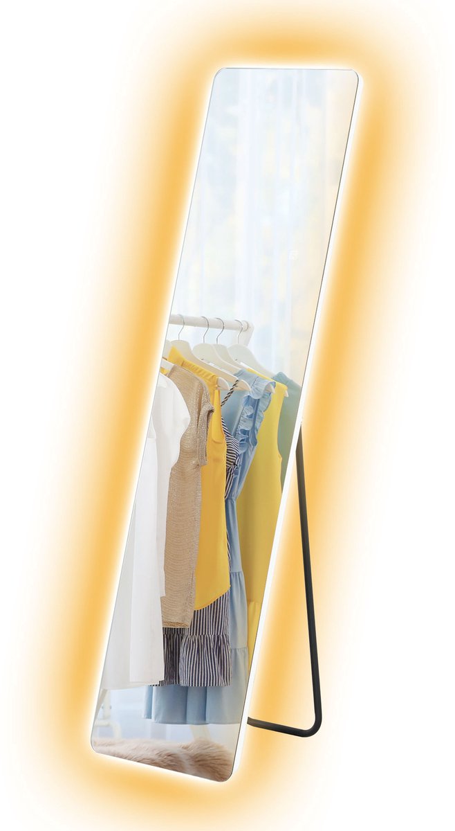 HOMCOM Passpiegel Met LED-verlichting - Ganzlichaamspiegel, touchbediening, wandspiegel - Transparant