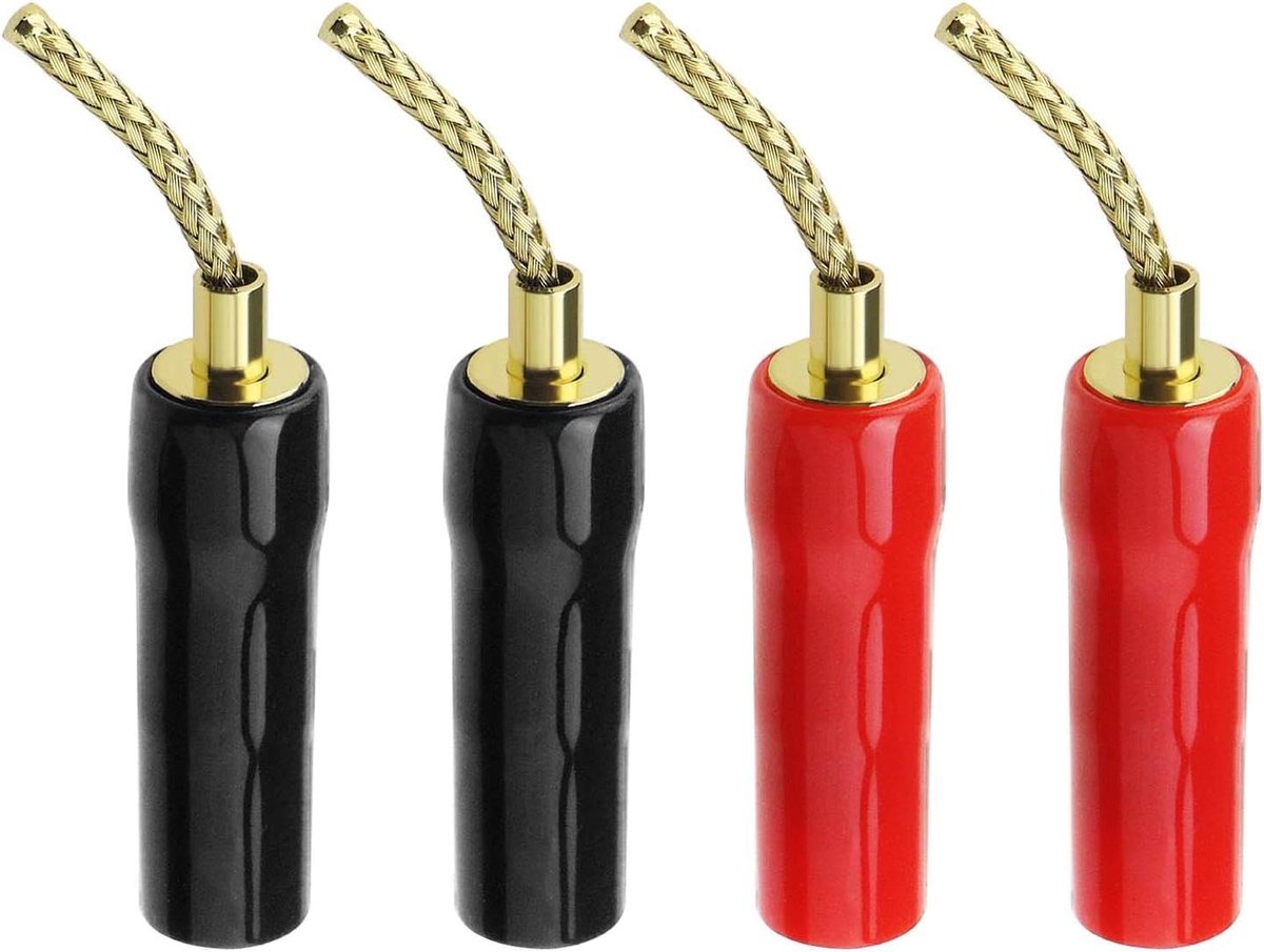 4 Stuks Siliconen Banaan Plug Connectors 2 mm - Luidspreker Draad - AV Ontvangers - Versterkers - Surround Sound - Rood Zwart