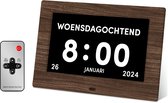 BOLLIT Digitale Dementieklok - Kalenderklok voor Ouderen - Alzheimer - 7 Inch BRUIN - Alarmfunctie