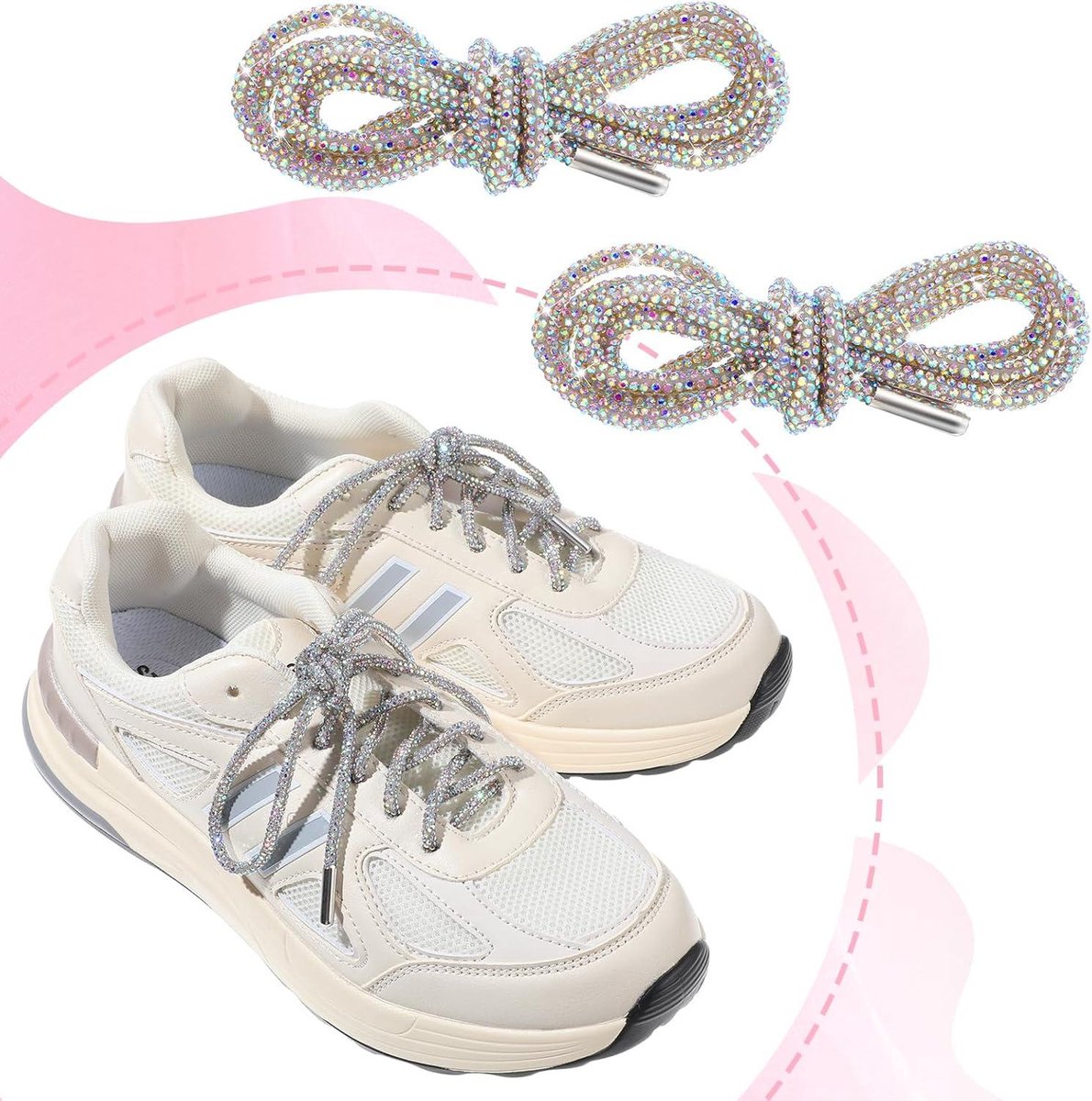 Olukssck 2 paar premium platte glitterveters, 10 mm, vervangende veters voor sportschoenen, stadsschoenen, zilver, 80 cm
