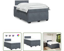 vidaXL Boxspringbed - Boxspring - Boxspring met matras fluweel donkergrijs 120x200 cm - Fluweel Bed - Donkere Kleur Bed - Led Bed