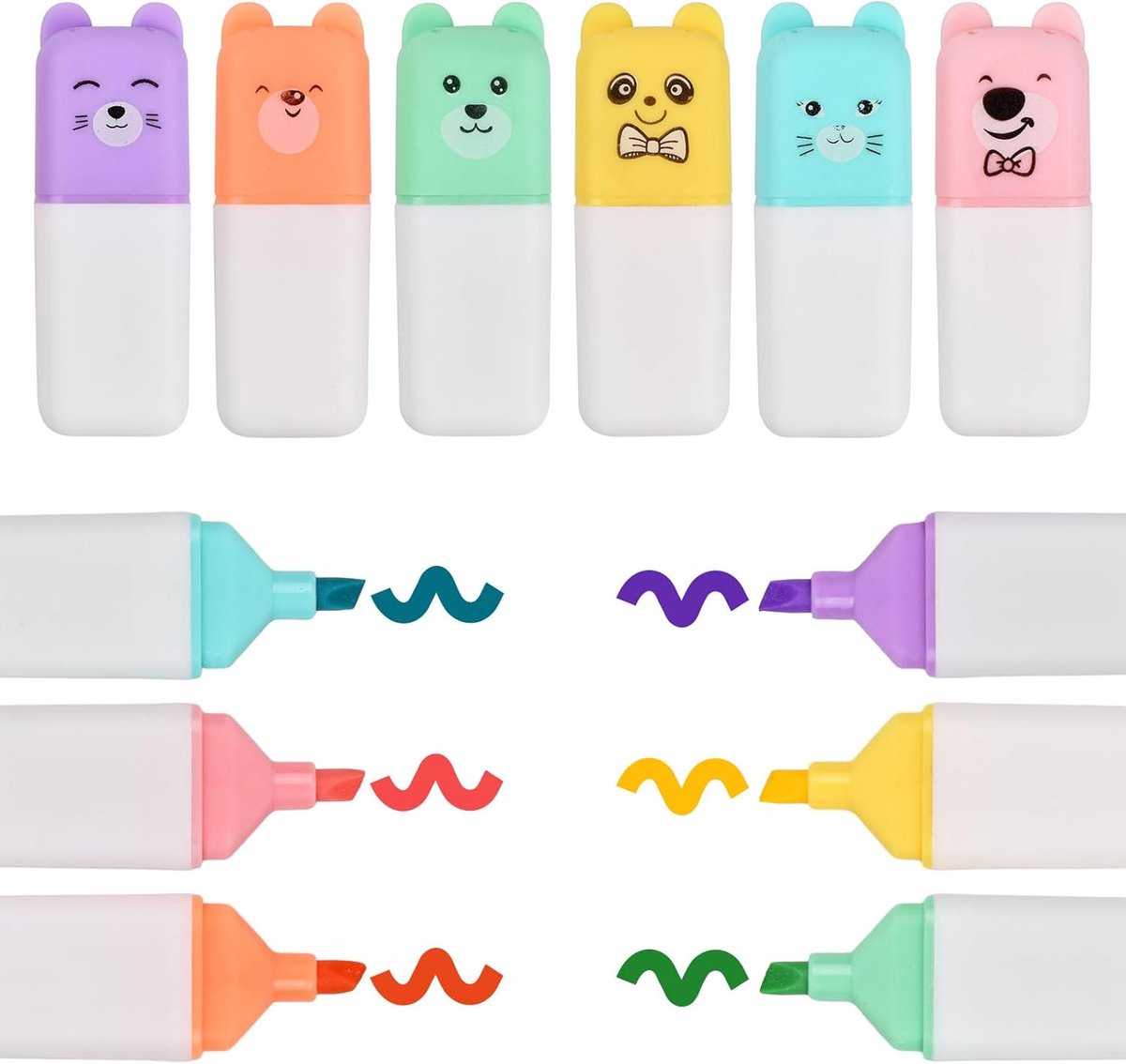 Set van 12 Mini Highlighters - 6 Kleuren Pastel Highlighters - Water Based Marker Pens - Sneldrogende Vloeibare Highlighters - Schattige Highlighters voor Thuis en School Gebruik