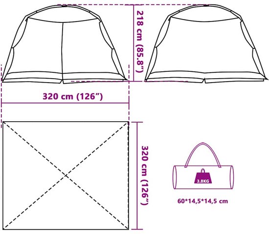 vidaXL - Tenten - met - dak - azuurblauw - 320 - x - 320 - x - 218 - cm - Polyester van Merkloos — afbeelding 4