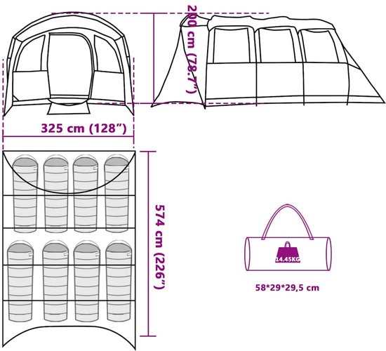 vidaXL - Familietent - met - Ramen - Tunnel - Grijs - en - Oranje - 8-Persoons - Waterdicht van Vidaxl — afbeelding 4