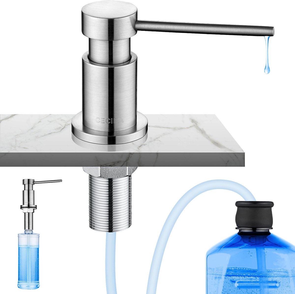 CECIPA max 300ML zeepdispenser Roestvrij staal - zeeppompje - zeepdispenser - zeepdispenser Keuken - zeepdispenser set -Zliver