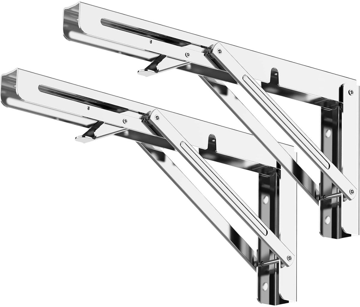 EXCITAT Opvouwbare beugel - Beugel - Opvouwbare steunbeugel - Professionele opvouwbare beugel, zwaar uitgevoerd - Roestvrij staal - Voor banken en planken - 300 mm - 2 stuks