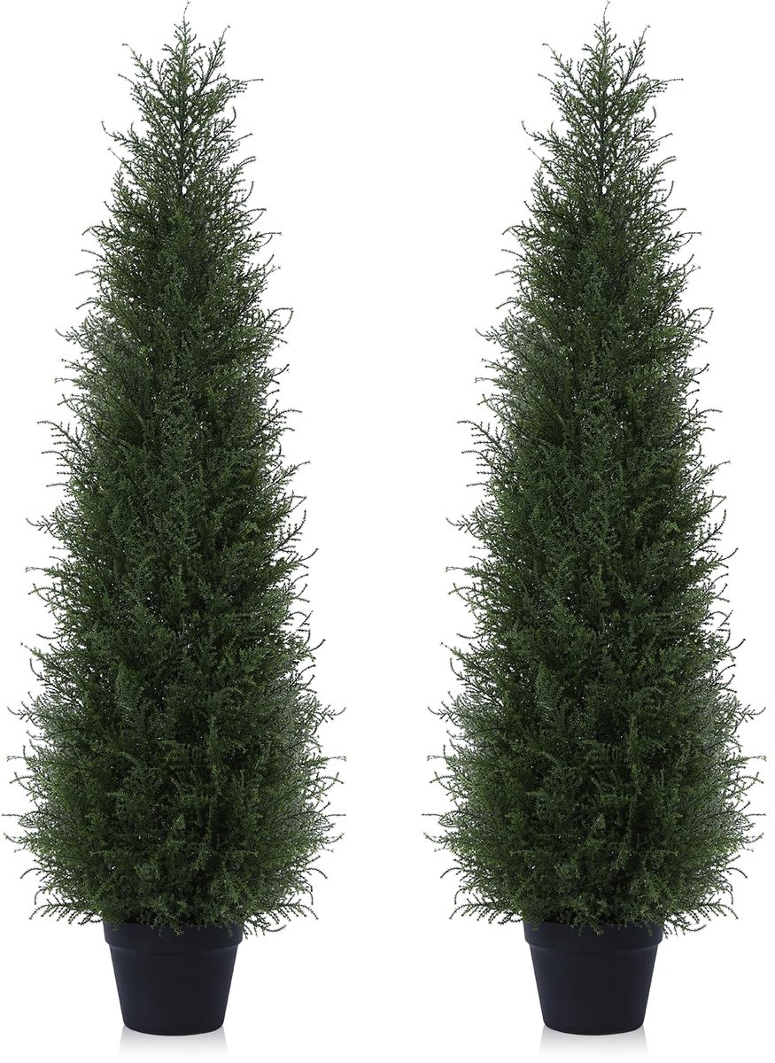 Kazeila Kunstmatige Cederplant 120cm Kunstcederboom, Kunstboom Buiten UV-bestendig voor Thuis Woonkamer Slaapkamer Kantoor Decoratie (2-pack)