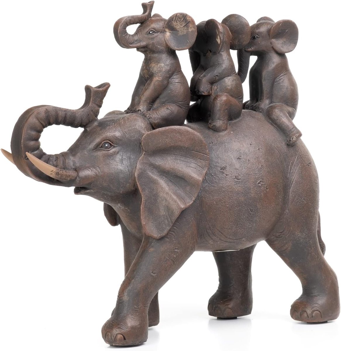Home Sweet Home Beeld Olifant vader met kindjes olifanten op rug bruin zwart 24 x 26 x 9,5 cm polyresin | CT-124 | Home Sweet Home