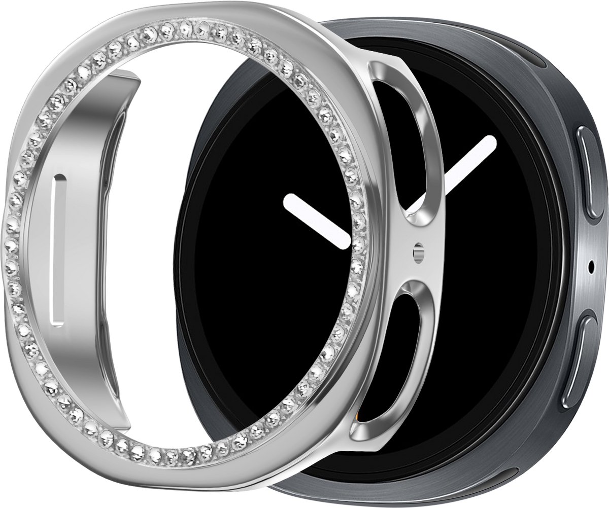 Bandz PC hard case hoesje met diamantjes - geschikt voor Samsung Galaxy Watch 8 - 40mm - beschermhoes van hard plastic - semi cover (zilver)