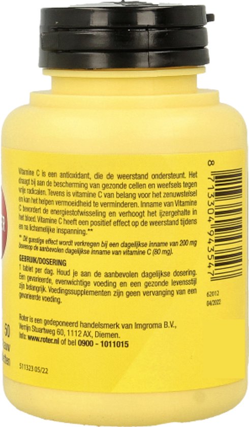 Roter Vitamine C 500mg Hooggedoseerd - Hoge dosering vitamine C ter ondersteuning van je weerstand - 50 kauwtabletten met citroensmaak