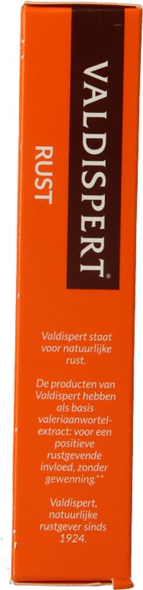 Zijkant Valdispert Rust verpakking met merknaam en informatie over natuurlijke rust.