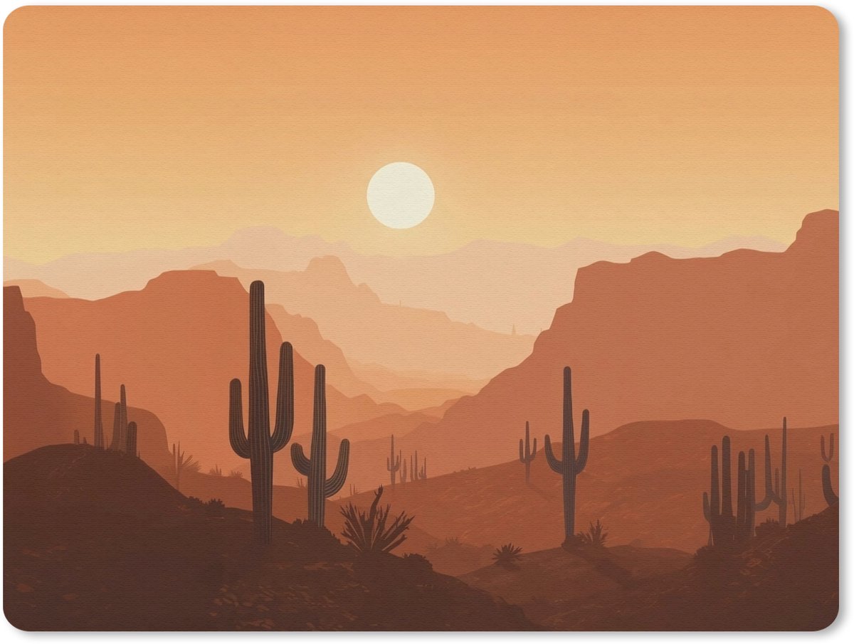 Muismat 23x19 cm - Mousepad Landschap - Woestijn - Cactussen - Zon - Muismatten