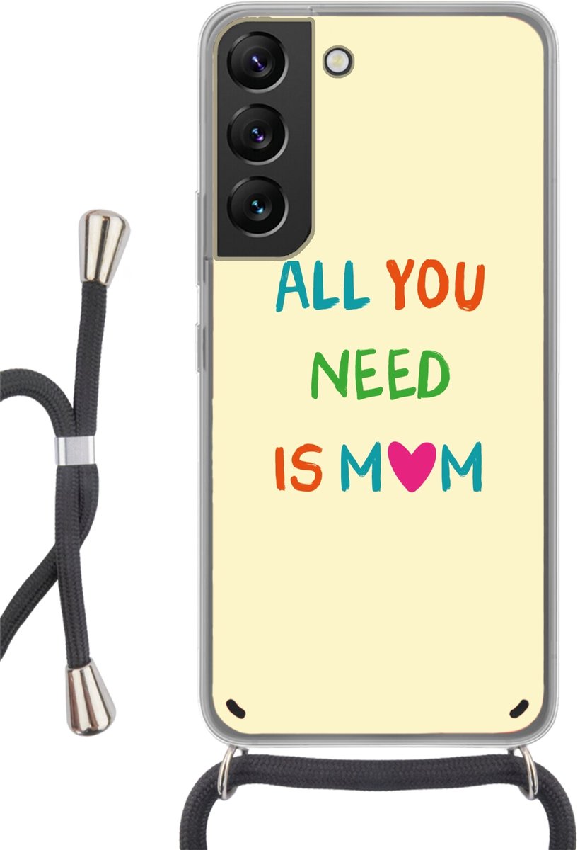 Telefoonhoesje Geschikt voor Samsung Galaxy S22 - Hartje - Moeder - Tekst - Kleurrijk - Siliconen - Crossbody - Backcover met Koord - Telefoonhoesje met koord - Hoesje met touw Telefoonhoesje