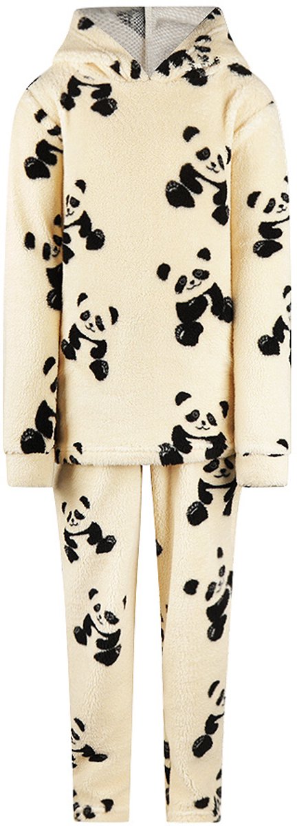 Charlie Choe fleece huispak meisjes - warme winter kinderpyjama - Panda - Off white - 116